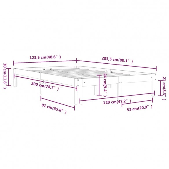 Cadre de lit Blanc Bois de pin massif 120x200 cm