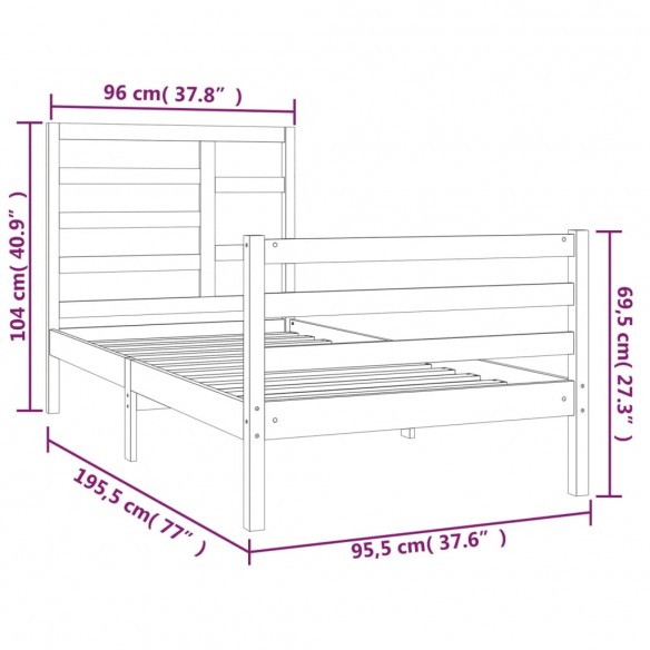 Cadre de lit bois massif 90x190 cm simple