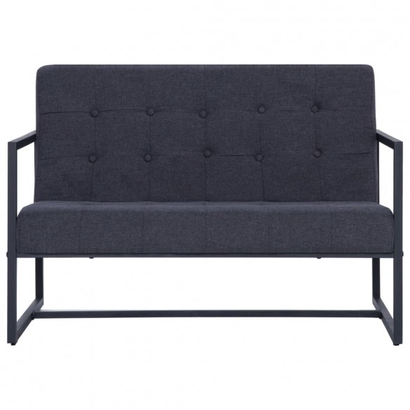 Sofa à 2 places avec accoudoirs Gris foncé Acier et tissu