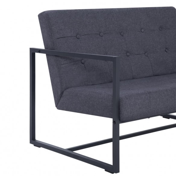 Sofa à 2 places avec accoudoirs Gris foncé Acier et tissu