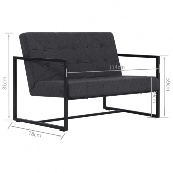 Sofa à 2 places avec accoudoirs Gris foncé Acier et tissu