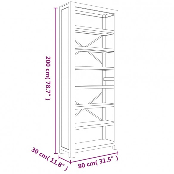 Bibliothèque 7 niveaux 80x30x200 cm Bois solide d'acacia