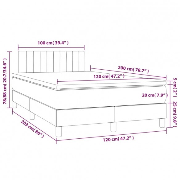 Cadre de lit avec matelas Crème 120x200 cm Tissu