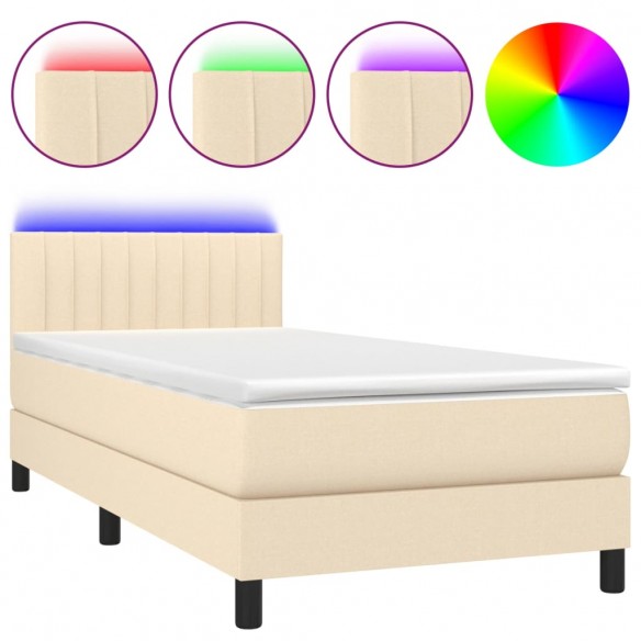 Cadre de lit avec matelas LED Crème 100x200 cm Tissu