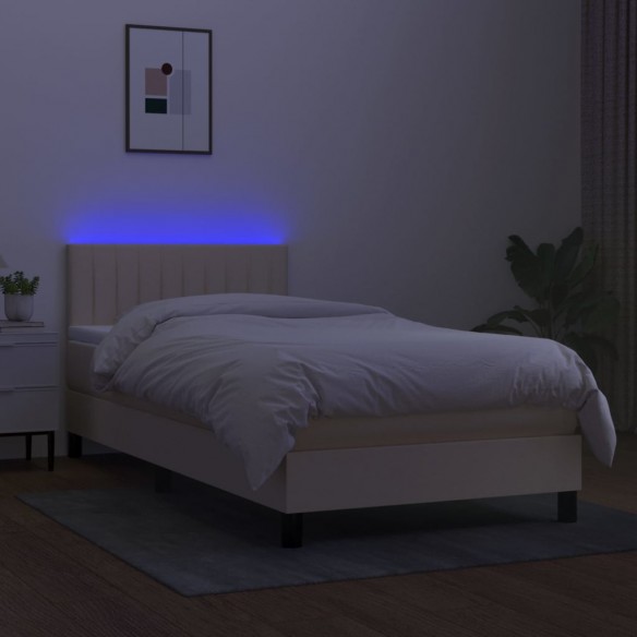 Cadre de lit avec matelas LED Crème 100x200 cm Tissu