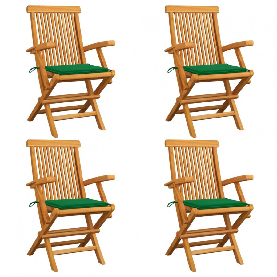 Chaises de jardin avec coussins vert 4 pcs Bois de teck massif