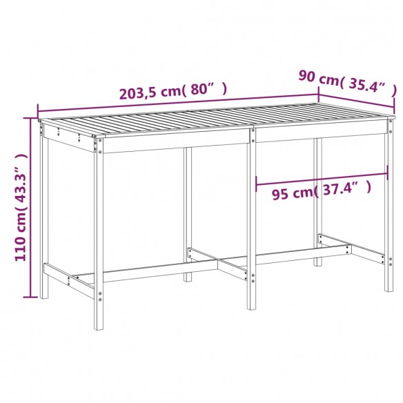 Table de jardin gris 203,5x90x110 cm bois massif de pin