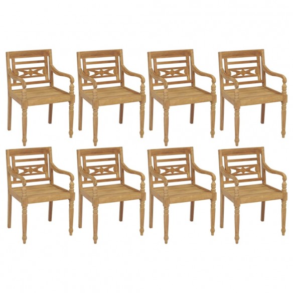 Chaises Batavia avec coussins 8 pcs Bois de teck solide