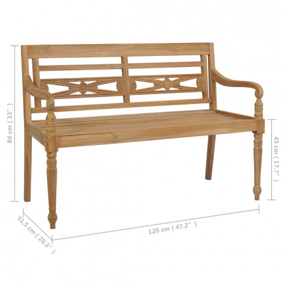 Banc Batavia avec coussin noir 120 cm Bois de teck massif