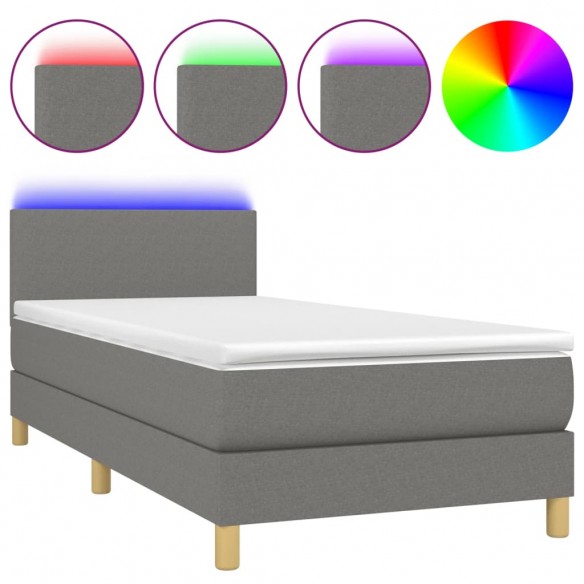 Cadre de lit et matelas et LED Gris foncé 100x200 cm