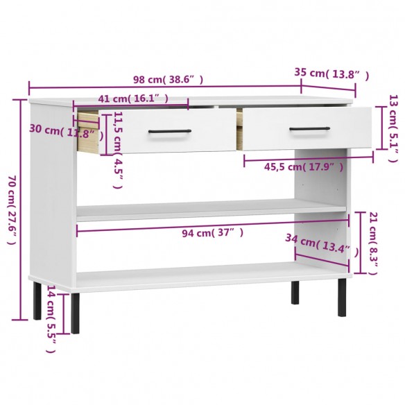 Armoire console avec pieds en métal Blanc Bois pin massif OSLO