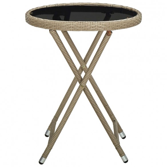 Table à thé Beige 60 cm Résine tressée et verre trempé