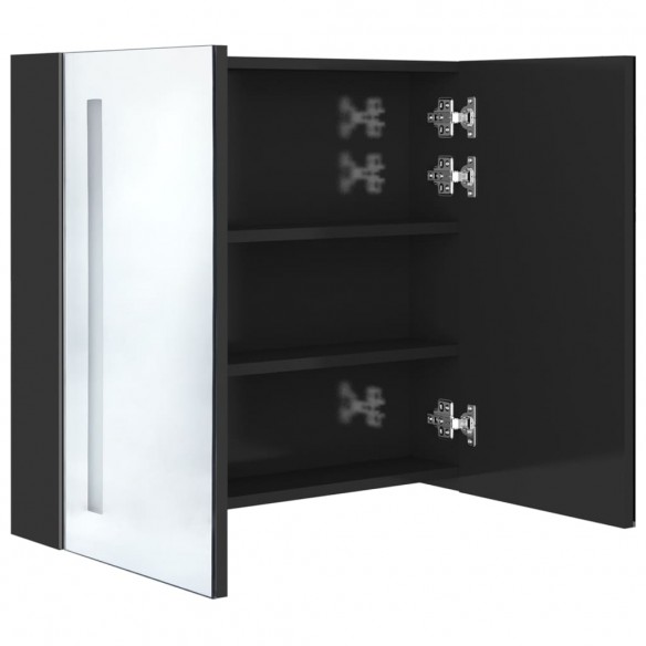 Armoire de salle de bain à miroir LED noir brillant 62x14x60 cm