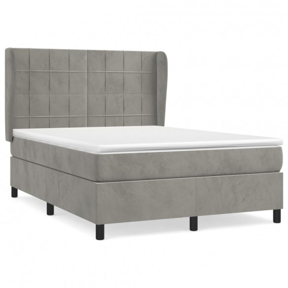 Cadre de lit et matelas Gris clair 140x200cm Velours