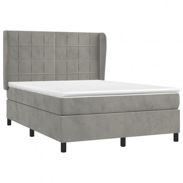 Cadre de lit et matelas Gris clair 140x200cm Velours