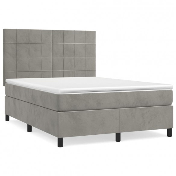 Cadre de lit et matelas Gris clair 140x190cm Velours