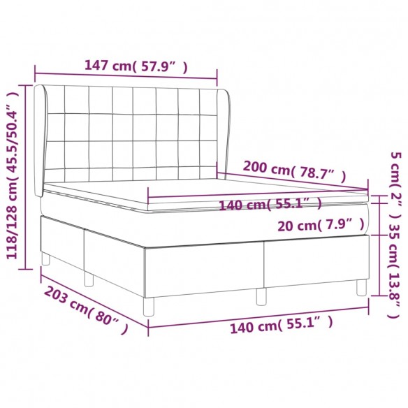 Cadre de lit et matelas Gris clair 140x200cm Velours