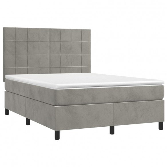 Cadre de lit et matelas Gris clair 140x190cm Velours