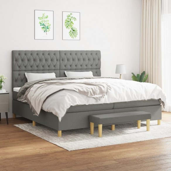 Cadre de lit avec matelas Gris foncé 200x200cm Tissu