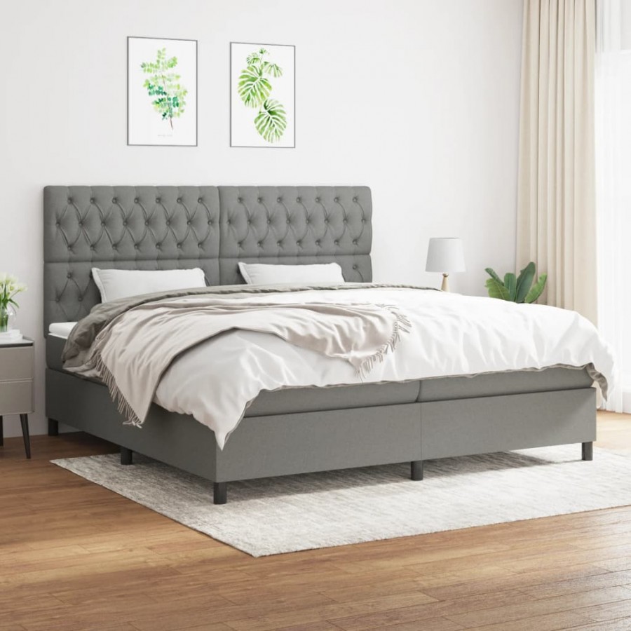 Cadre de lit avec matelas Gris foncé 200x200cm Tissu