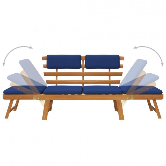 Banc de jardin avec coussins 2-en-1 190 cm Bois solide d'acacia