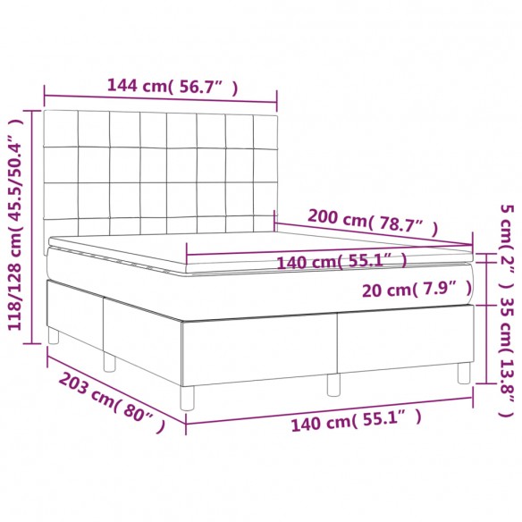 Cadre de lit et matelas Gris clair 140x200cm Velours