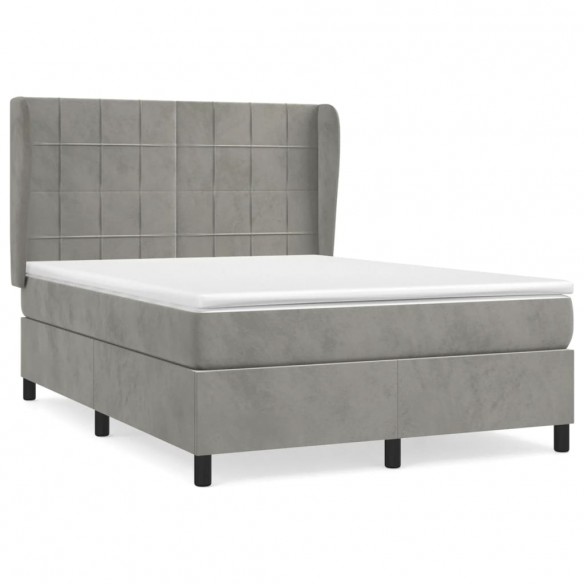 Cadre de lit et matelas Gris clair 140x190cm Velours