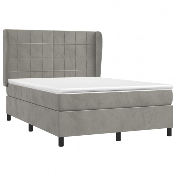 Cadre de lit et matelas Gris clair 140x190cm Velours