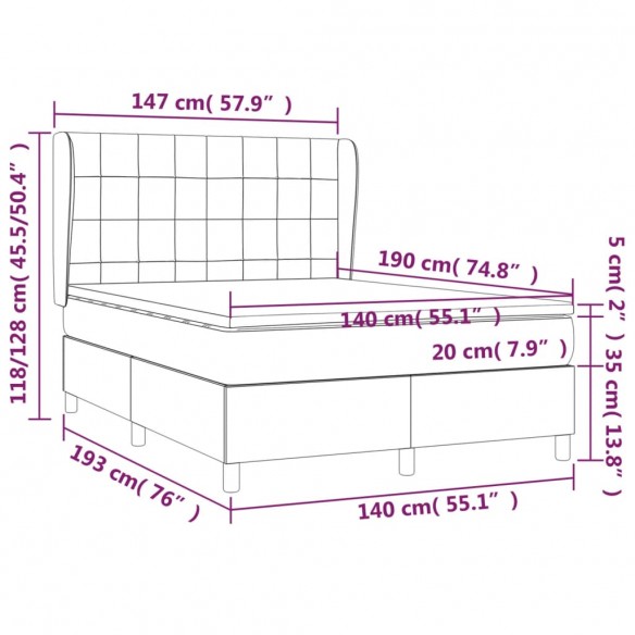 Cadre de lit et matelas Gris clair 140x190cm Velours