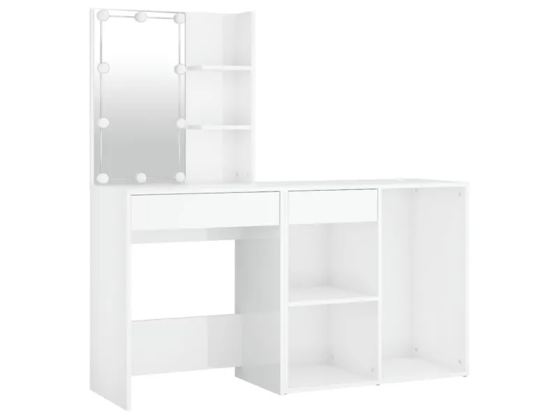 Coiffeuse à LED avec armoire Blanc brillant Bois d'ingénierie