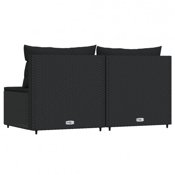 Canapés centraux de jardin et coussins 2pcs Noir Résine tressée