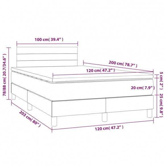 Cadre de lit avec matelas Gris clair 120x200cm Tissu