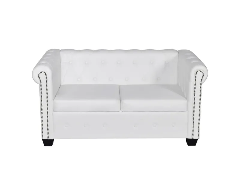 Canapé Chesterfield à 2 places cuir synthétique blanc