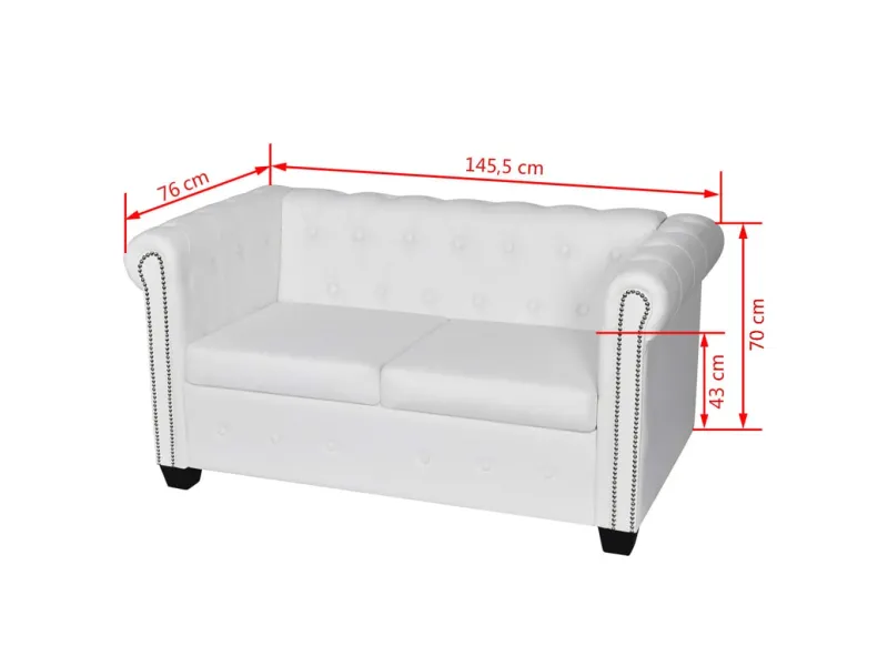 Canapé Chesterfield à 2 places cuir synthétique blanc
