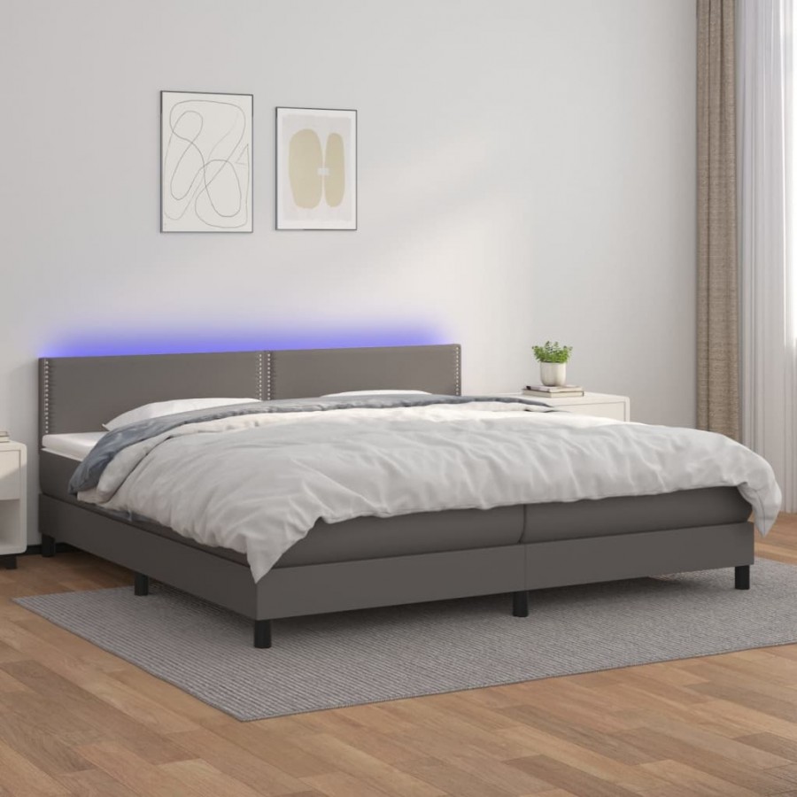 Cadre de lit avec matelas et LED Gris 200x200 cm