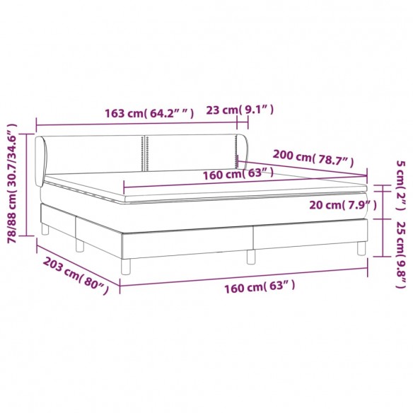 Cadre de lit avec matelas Noir 160x200 cm Tissu