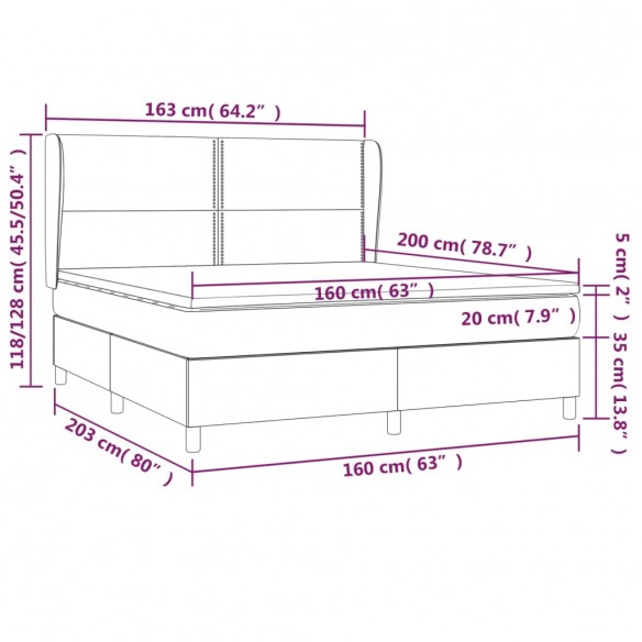 Cadre de lit avec matelas Noir 160x200 cm Tissu