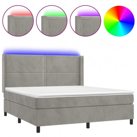 Cadre de lit matelas et LED Gris clair 180x200 cm