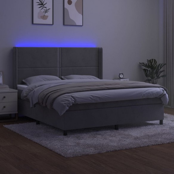 Cadre de lit matelas et LED Gris clair 180x200 cm