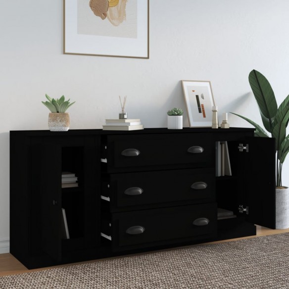 Buffets 3 pcs noir bois d'ingénierie