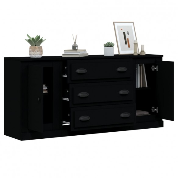 Buffets 3 pcs noir bois d'ingénierie