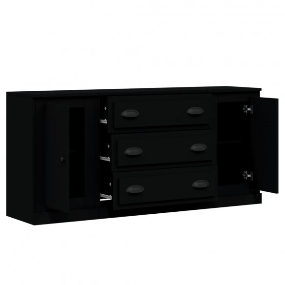 Buffets 3 pcs noir bois d'ingénierie