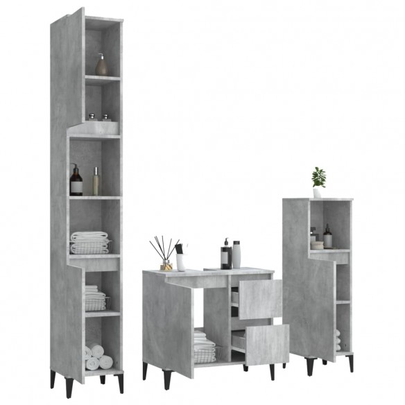 Ensemble d'armoires de salle de bain 3 pcs gris béton