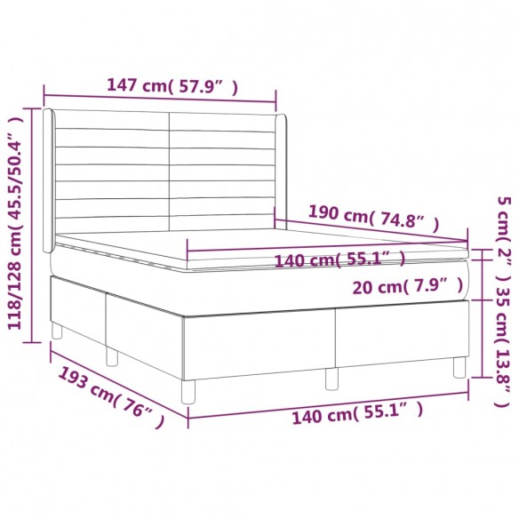 Cadre de lit matelas et LED Taupe 140x190 cm Tissu