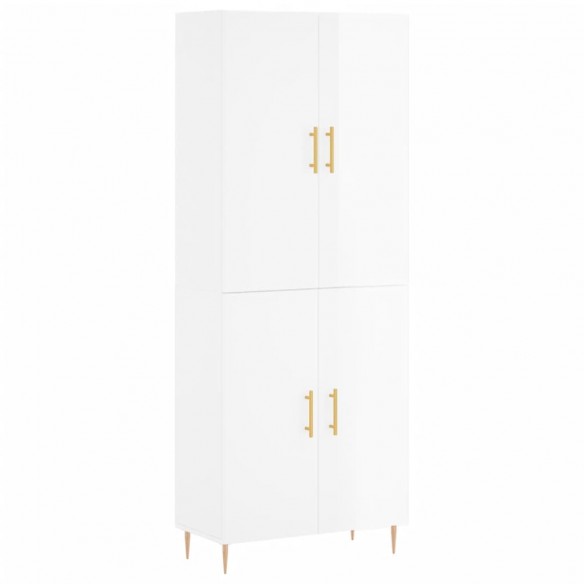 Buffet haut Blanc brillant 69,5x34x180 cm Bois d'ingénierie