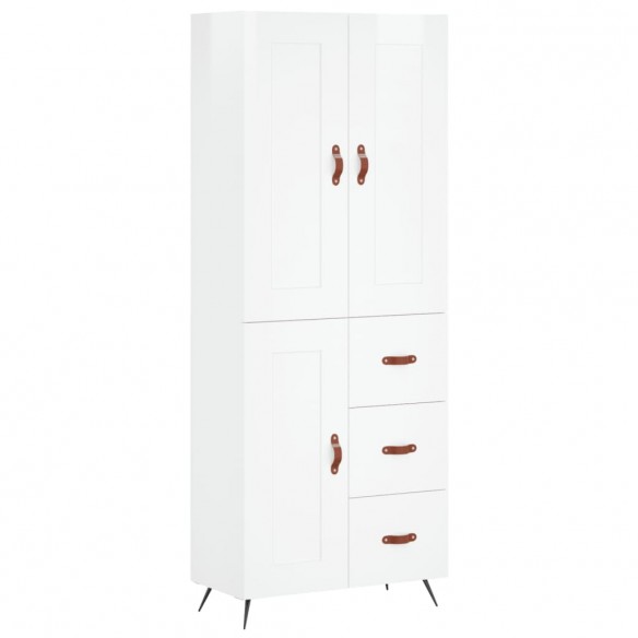 Buffet haut Blanc brillant 69,5x34x180 cm Bois d'ingénierie