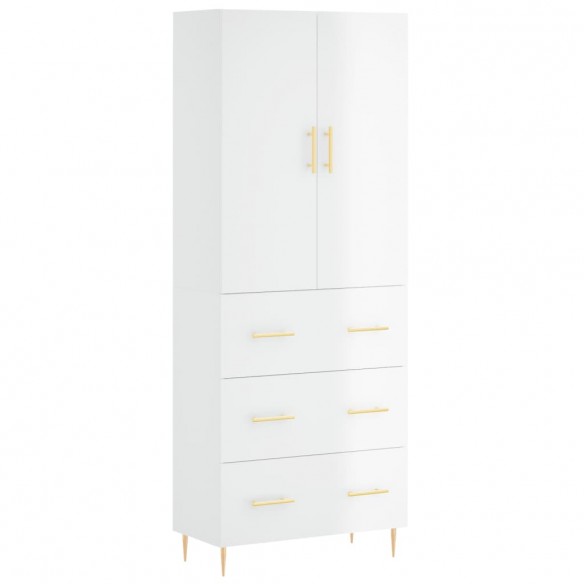 Buffet haut Blanc brillant 69,5x34x180 cm Bois d'ingénierie