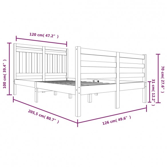 Cadre de lit Blanc Bois massif 120x200 cm