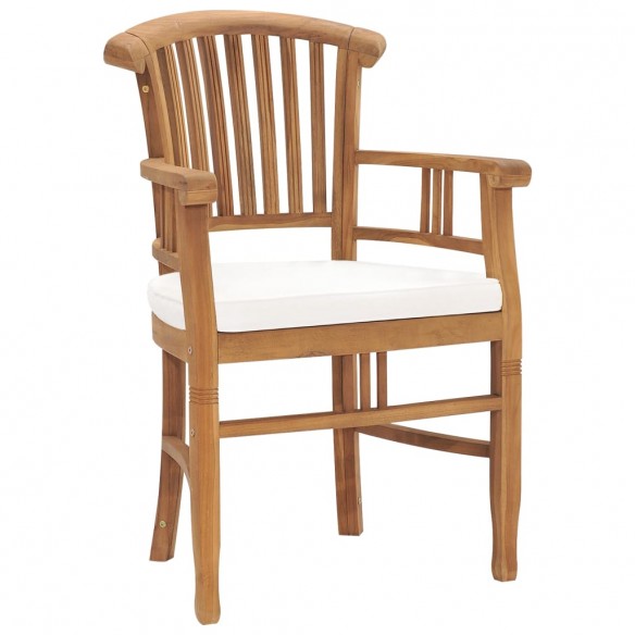 Chaises de jardin 2 pcs avec coussins blanc crème Bois de teck