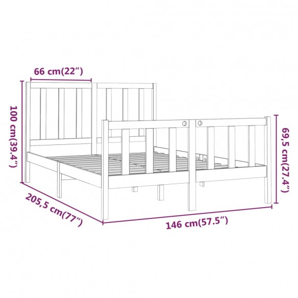 Cadre de lit Blanc Bois de pin massif 140x190 cm